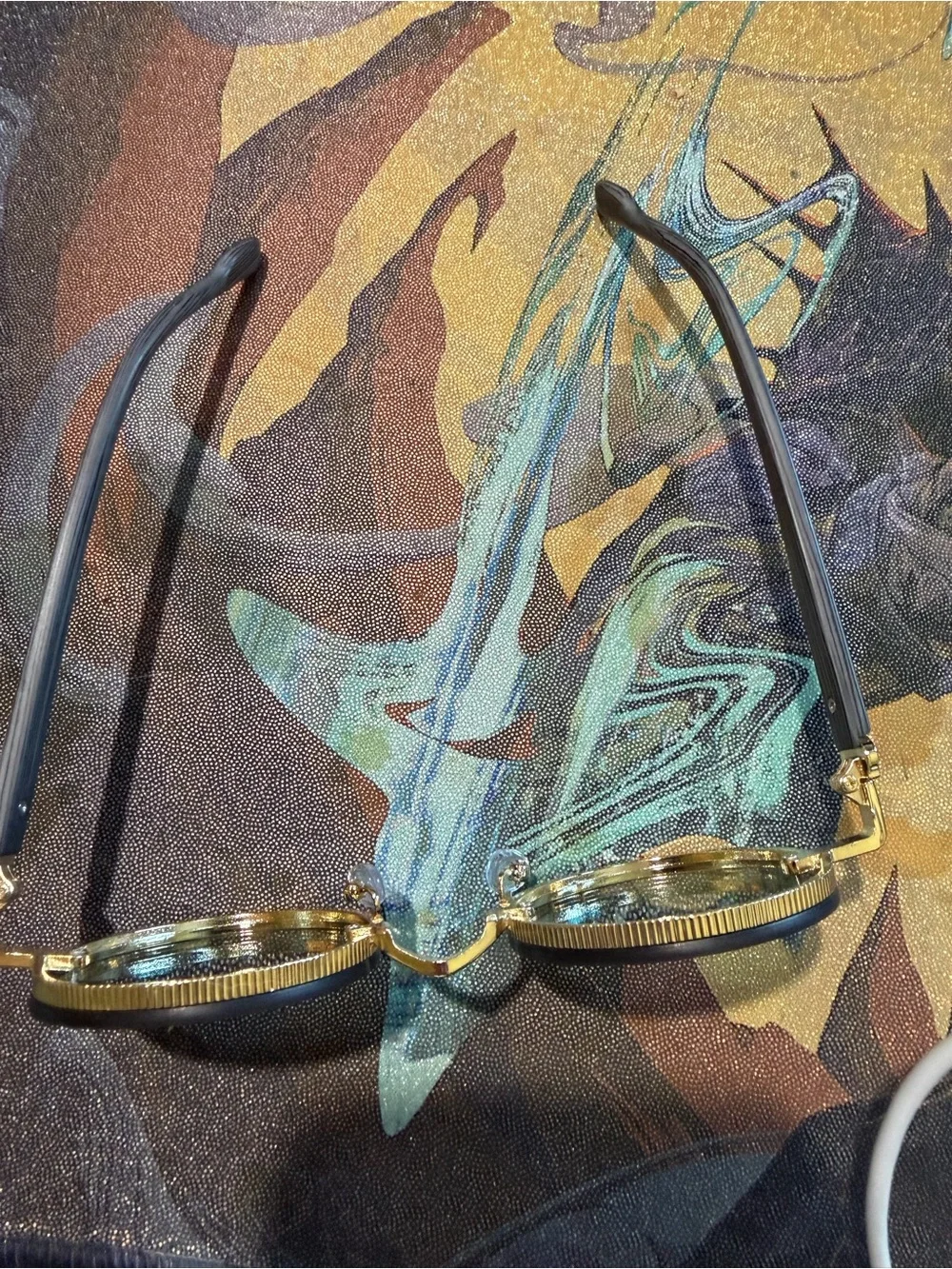 Gold Frame Round Sunglasses with Green Lenses - Men's Accessories new